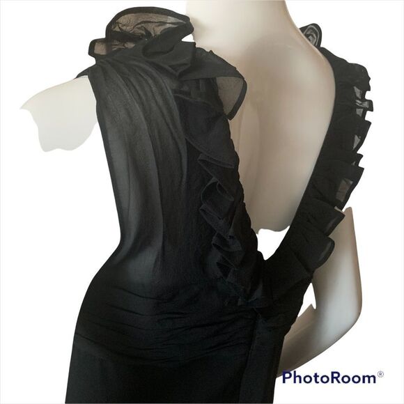 PROM DRESS Donna Ricco Flowing Black 100% Silk Ruffled Midi Dress size 10 - Picture 9 of 11